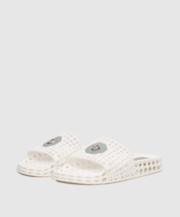 Stefano Ricci Білі перфоровані слайдери з фактурною емблемою UT50G776CS зображення 2