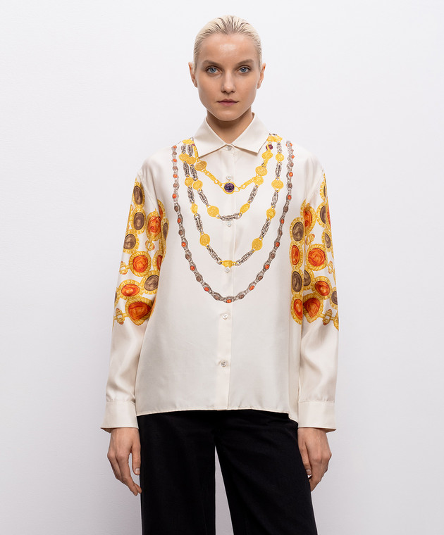 Versace Блуза цвета айвори из шелка в принт 10242211A18007 изображение 2
