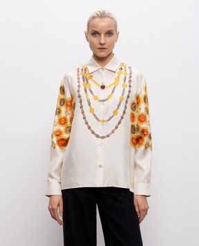 Versace Блуза кольору айворі із шовку в принт 10242211A18007