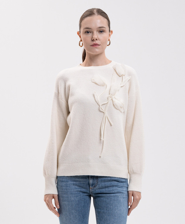 Twinset Свитер цвета айвори с аппликацией 262AT3070 изображение 3