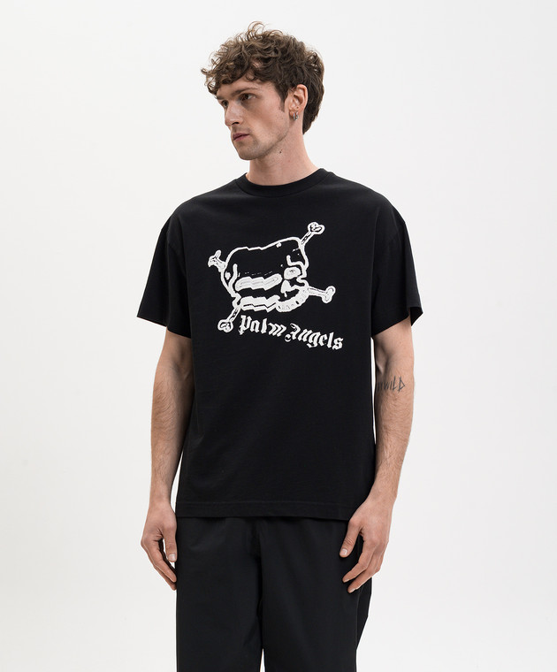 Palm Angels Черная футболка с контрастным принтом Skull PMAA109S26JER004 изображение 3