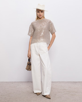 Brunello Cucinelli Бежевий топ із шовку з паєтками MF940HW300