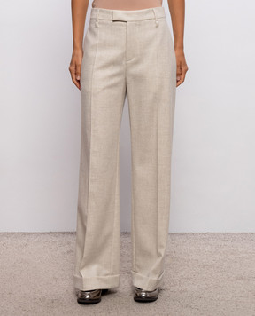 Brunello Cucinelli Бежевые брюки из шерсти и кашемира с отворотами MB162P8492