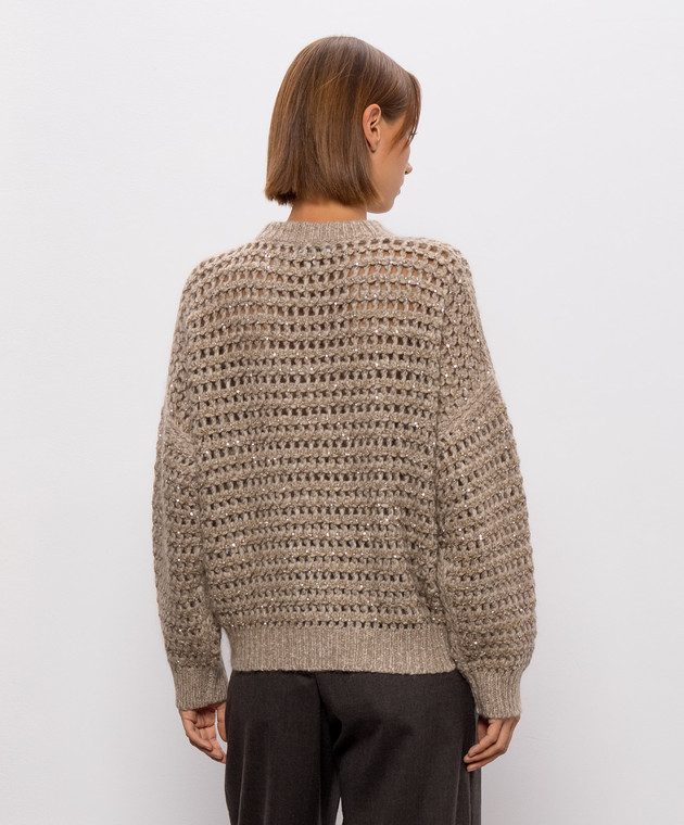 Brunello Cucinelli Бежевый ажурный свитер с шерстью и кашемиром MGO378800 изображение 4