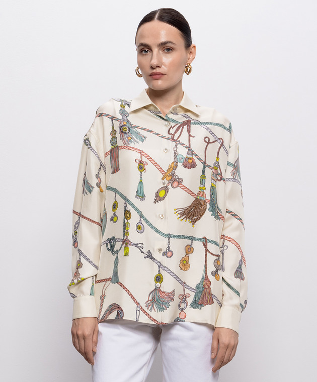 Versace Блуза цвета айвори Hanging' Out из шелка 10256861A18684 изображение 3