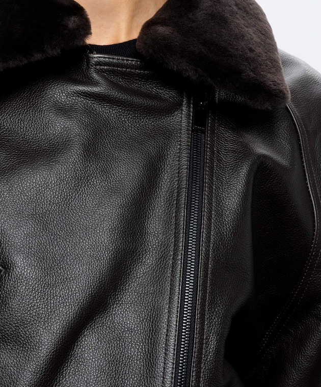 Magda Butrym Коричнева шкіряна куртка з хутром LEATHER13JACKET192926 зображення 5
