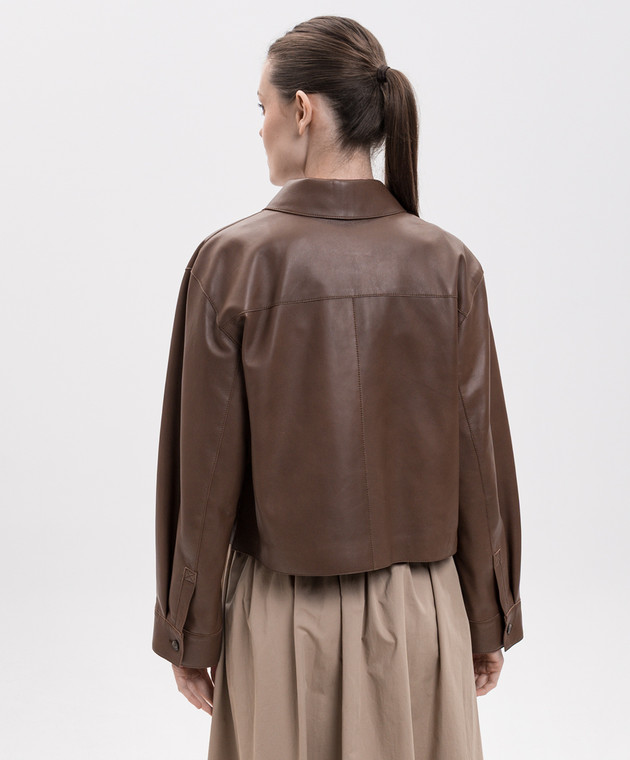 Max Mara Weekend Коричневая кожаная куртка PIOVRA WKDPIOVRA изображение 4