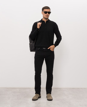 Cashmere&Whiskey Черное поло из мериноса шерсти в узор 1034