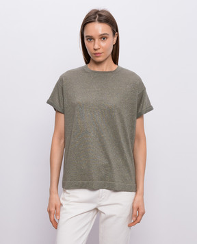 Brunello Cucinelli Зеленая футболка с кашемиром и шелком с люрексом M41810000