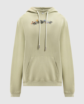 Off-White Зеленые худи с цветочным принтом логотипа 2BB064F25FLE002