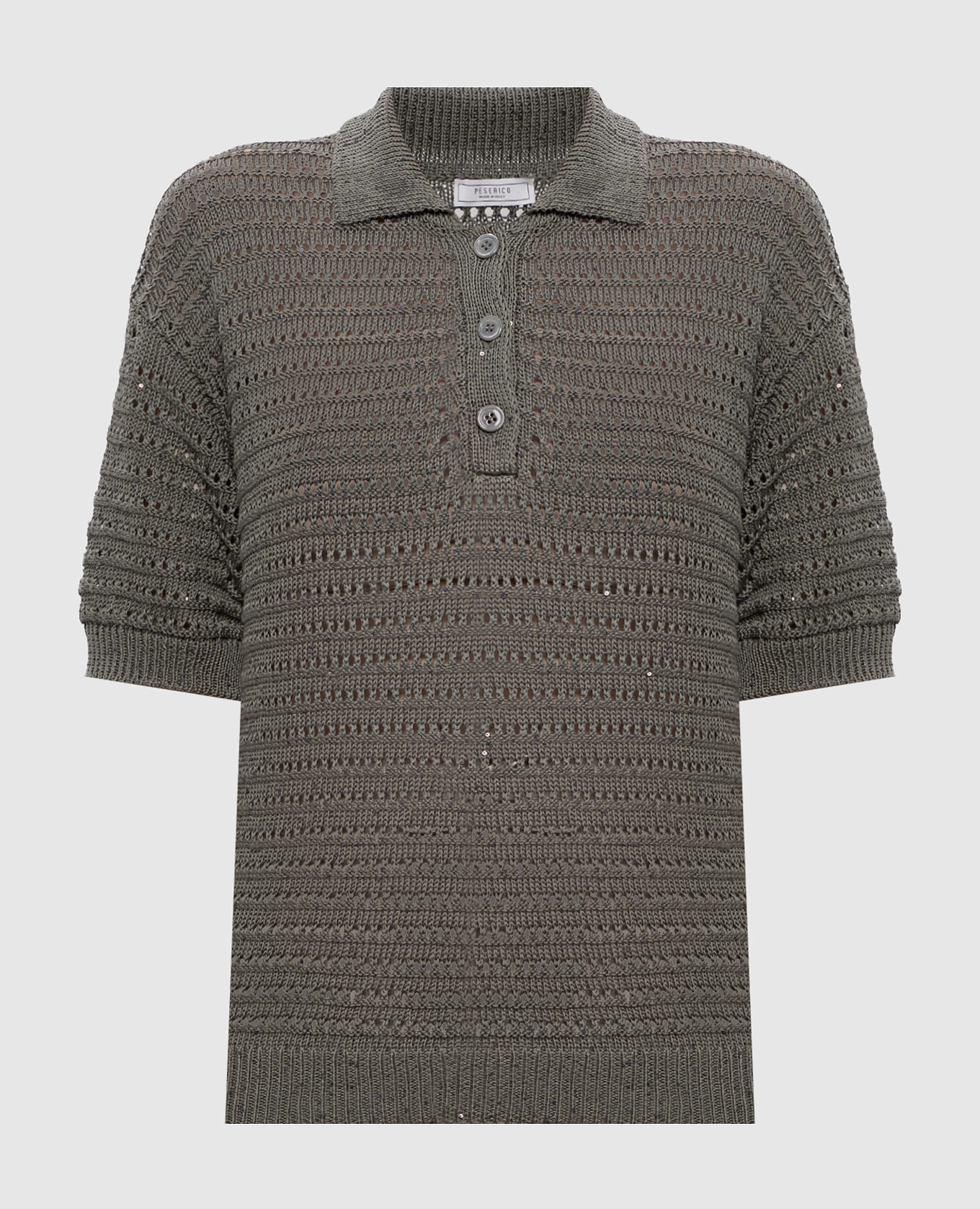 Зеленый ажурный топ с воротником поло