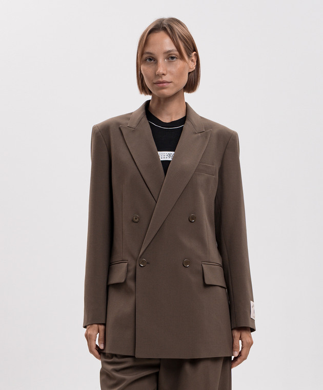 Maison Margiela MM6 Коричневый двубортный жакет с шерстью S52BN0160M36020 изображение 3