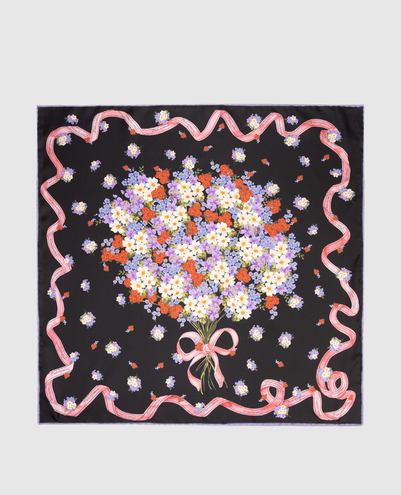 

Черный платок из шелка в цветочный принт, Платки