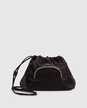 Y`S Yamamoto Чорна шкіряна сумка-кісет з тисненням логотипа YKI05711