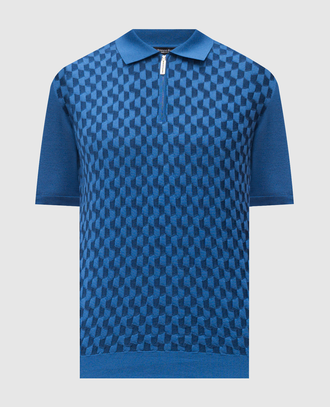 Синее поло с шелком в узор