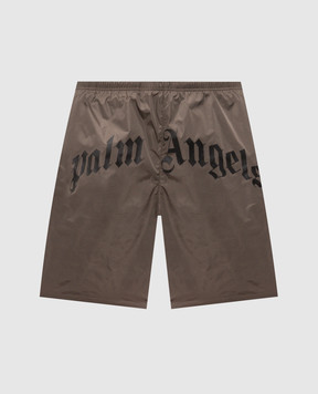 Palm Angels Коричневі шорти для плавання з принтом логотипа PMFD018S26FAB001