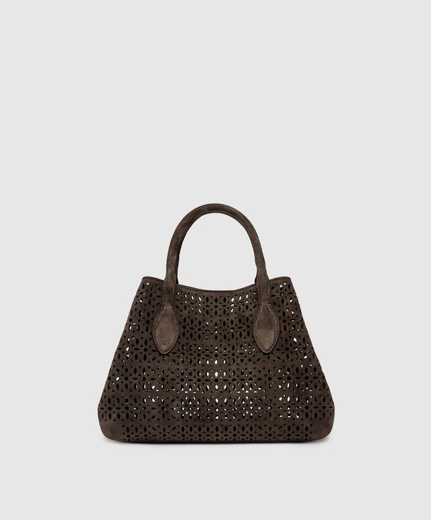 Gianni Chiarini Коричнева замшева сумка-тоут Mashup з нашивкою логотипа BS11836CMLSR зображення 3