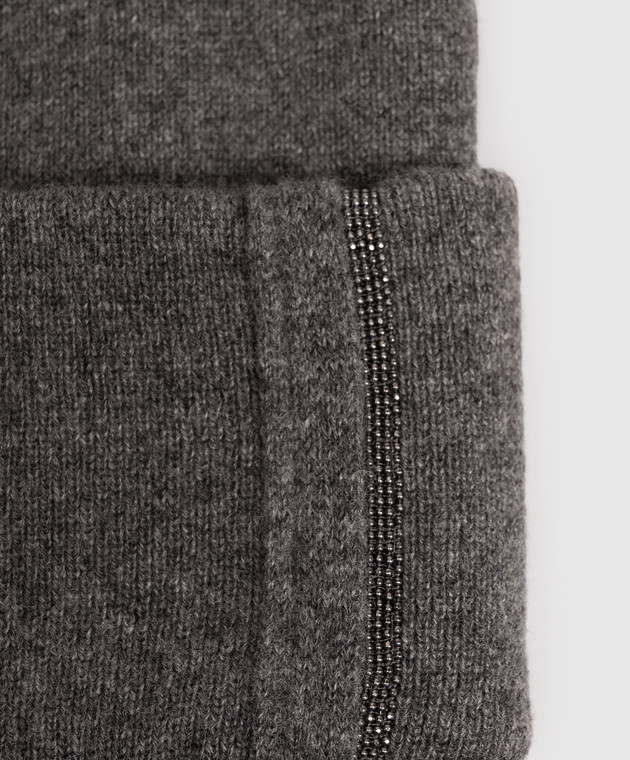 Brunello Cucinelli Серая шапка из кашемира с цепочкой мониль M12163199 изображение 4