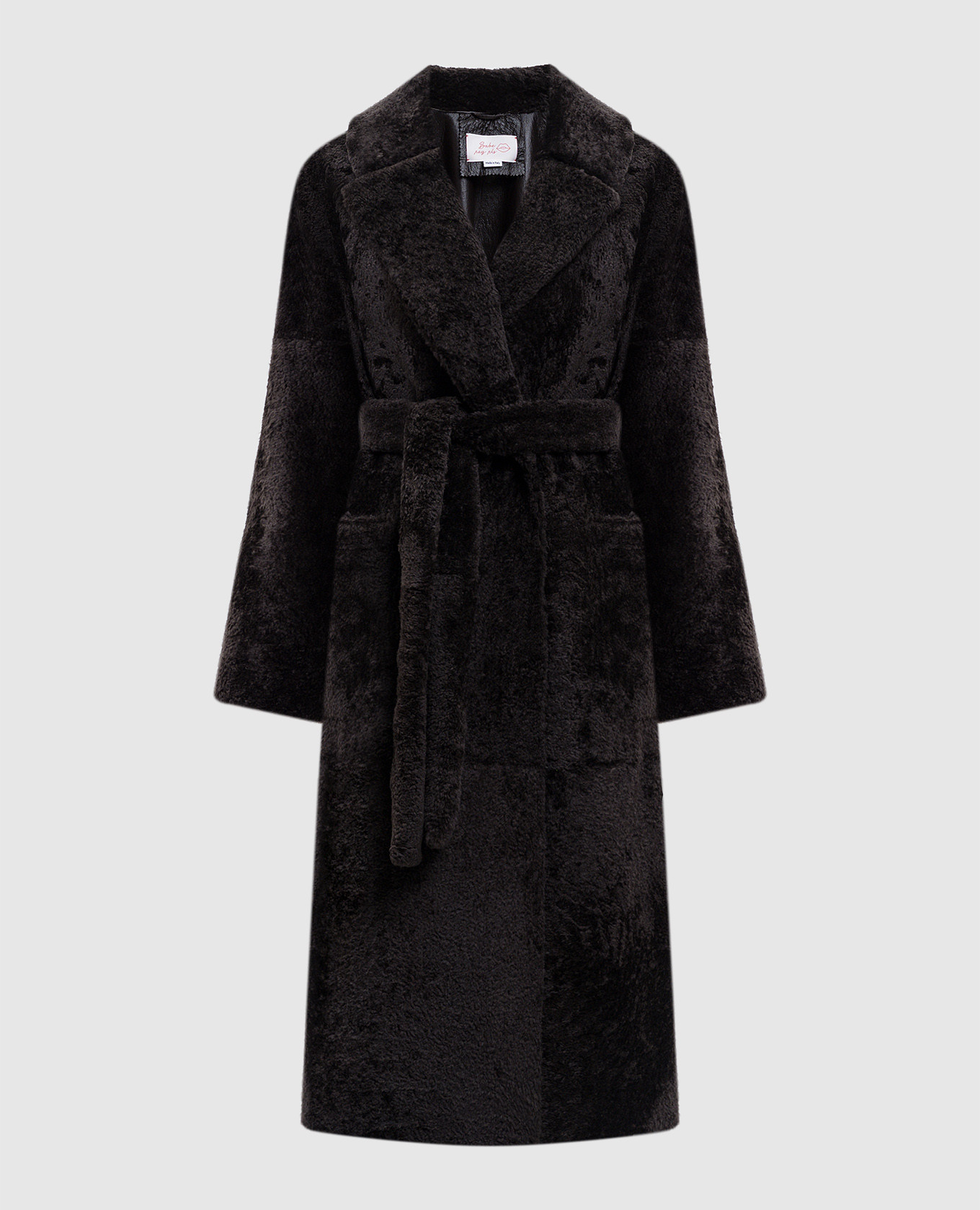 

Коричневая двубортная дубленка с поясом, Коричневый, Дубленки