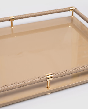 Giobagnara Коричневий лакований піднос з плетінням VSCRECTTAUPEGOLDRV105