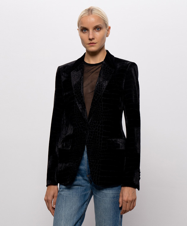 Tom Ford Черный бархатный жакет с узором под кожу крокодила GI3085FAX1801 изображение 3