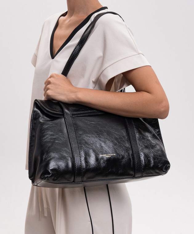 Gianni Chiarini Чорна шкіряна глянцева сумка-тоут Marghe BS11981RALPHCM зображення 2