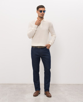 Cashmere&Whiskey Поло цвета айвори из мериноса шерсти в узор 1034