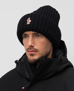 Moncler Grenoble Черная шапка из шерсти с эмблемой K20973B00002M1282