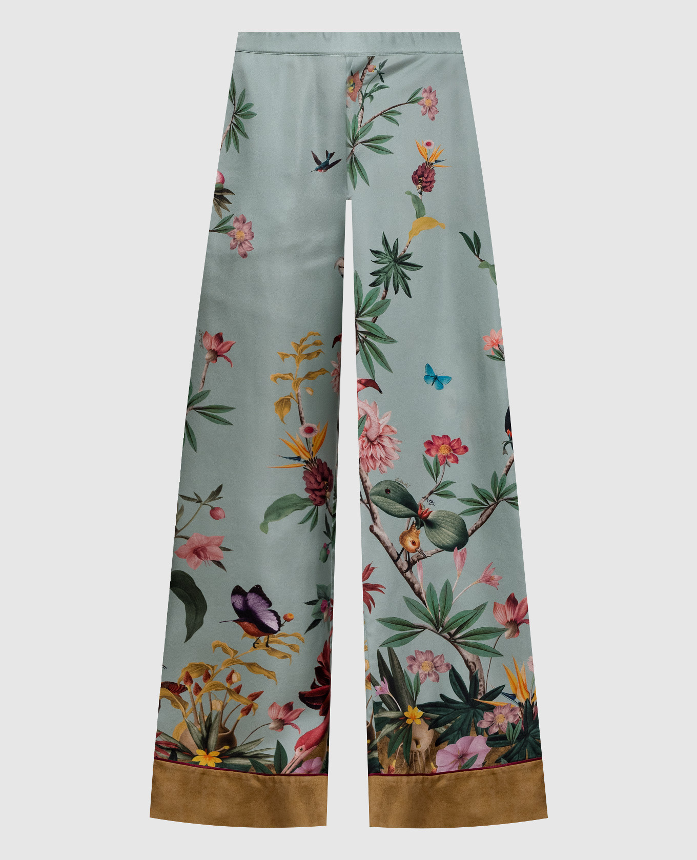 Зеленые брюки из шелка в пижамном стиле