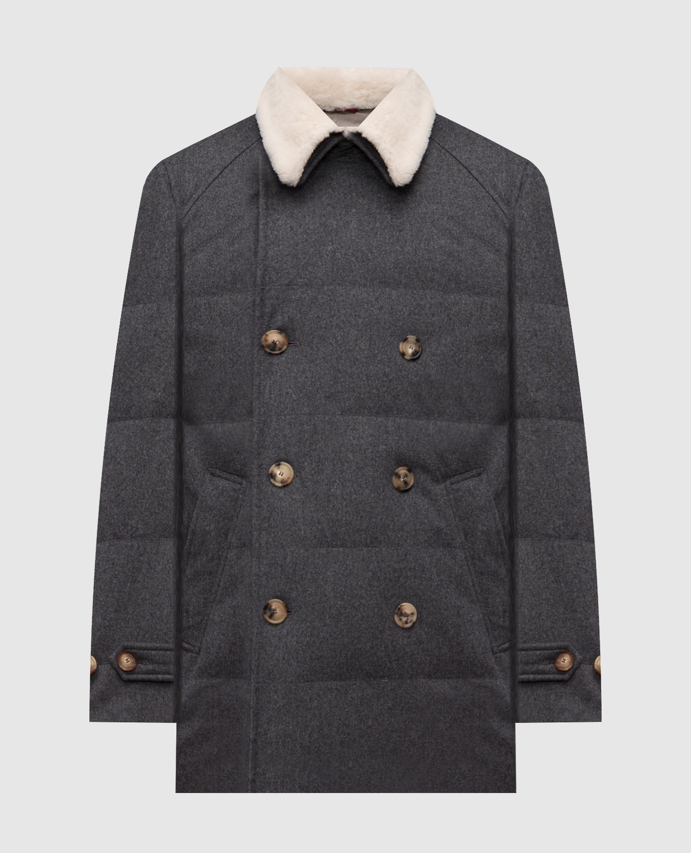 

Серый двубортный пуховик из шерсти, Пуховики