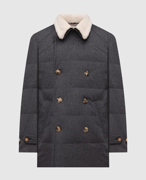 Brunello Cucinelli Серый двубортный пуховик из шерсти MM4701686