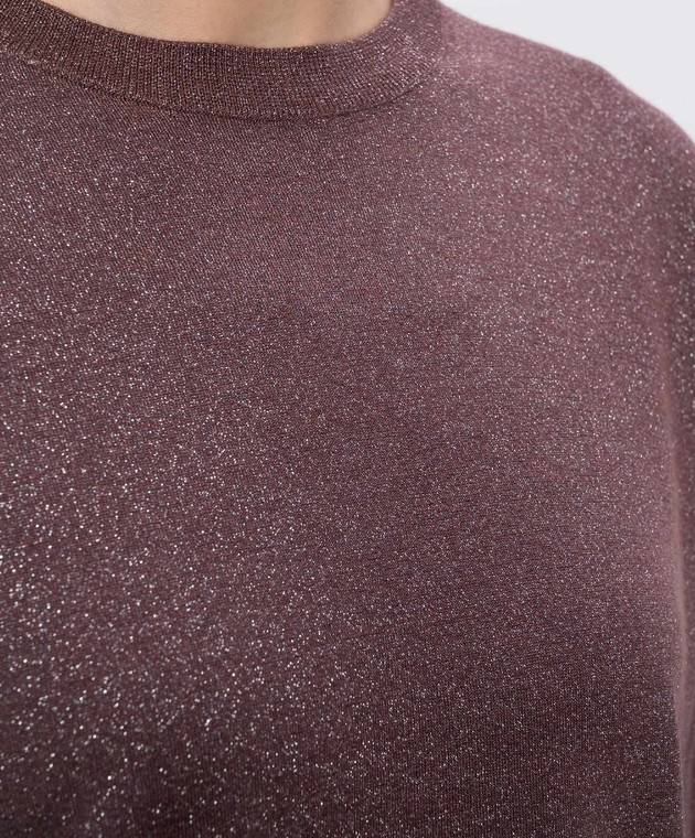 Brunello Cucinelli Фіолетова футболка з кашеміром та шовком M41835700P зображення 5