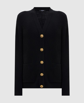 Balmain Чорний кардиган з кашеміру та вовни FF0KO003KJ17