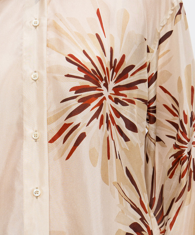 Brunello Cucinelli Бежевая блуза из шелка в брендовый принт MQ967RH206 изображение 5