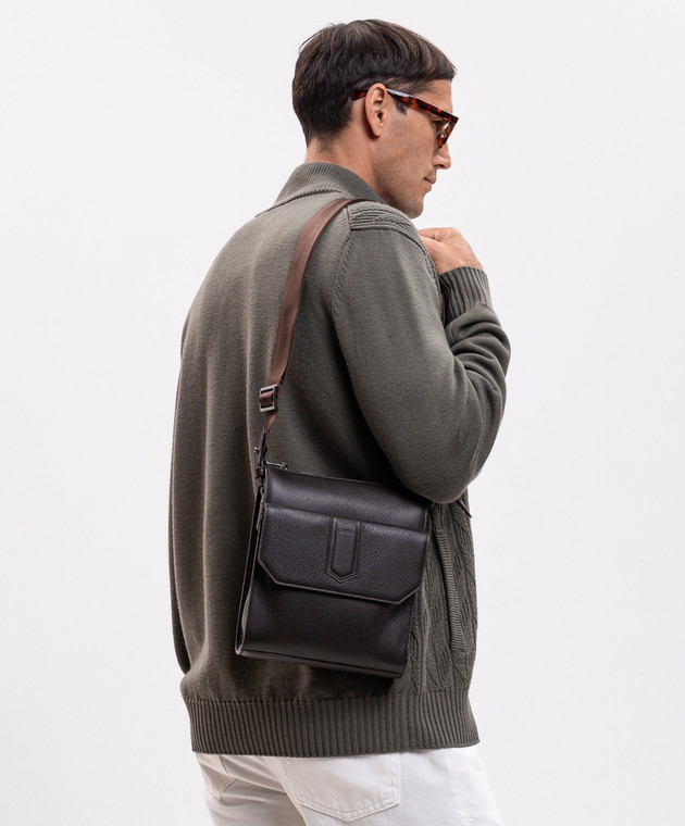 Canali Коричнева шкіряна сумка з тисненням логотипа NA00261P326134 зображення 2