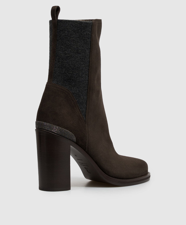Brunello Cucinelli Коричневі замшеві ботильйони з ланцюжком моніль MZSFC3360P зображення 3