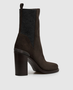 Brunello Cucinelli Коричневі замшеві ботильйони з ланцюжком моніль MZSFC3360P
