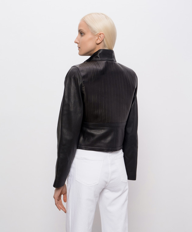Versace Черная кожаная куртка с тиснением логотипа 10247461A17483 изображение 4