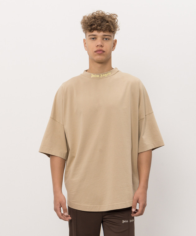 Palm Angels Футболка бежевого кольору з принтом логотипа PAMAA005JR002 зображення 3