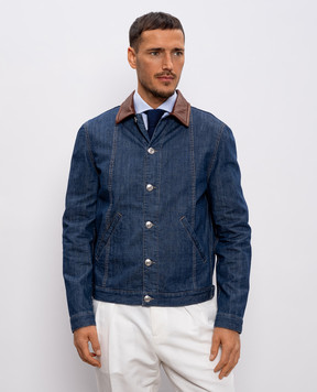 Brunello Cucinelli Синяя джинсовая куртка с кожаным воротником MH2636914