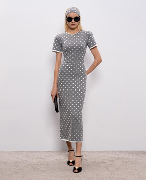Rowen Rose Сіра сукня міді в горох RRJ456