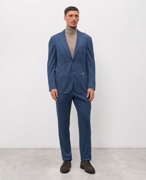 Stefano Ricci Синій костюм з льоном і шовком в клітинку M1SFM2T807DN29HA