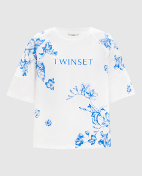 Twinset Белая футболка с цветочным принтом 261LM2SDD