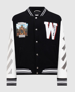 Off-White Чорний комбінований бомбер Wo Saundsystem 2EK006F25FAB003