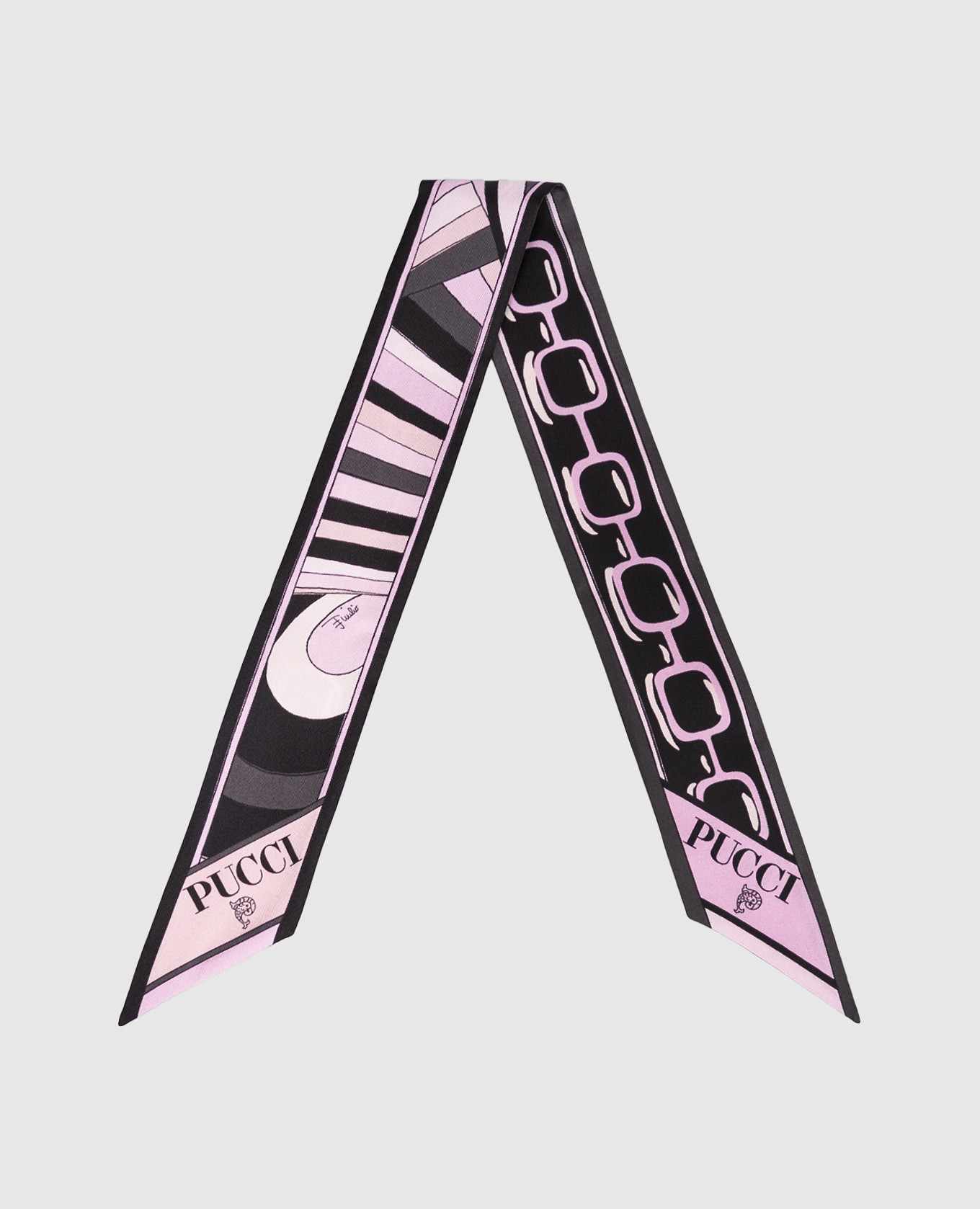 

Черная лента твили из шелка в брендовый принт, Черный, Шарфы