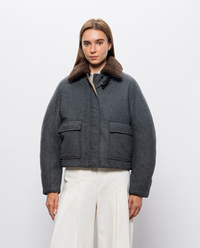 Brunello Cucinelli Серый пуховик из шерсти и кашемира MB1623800