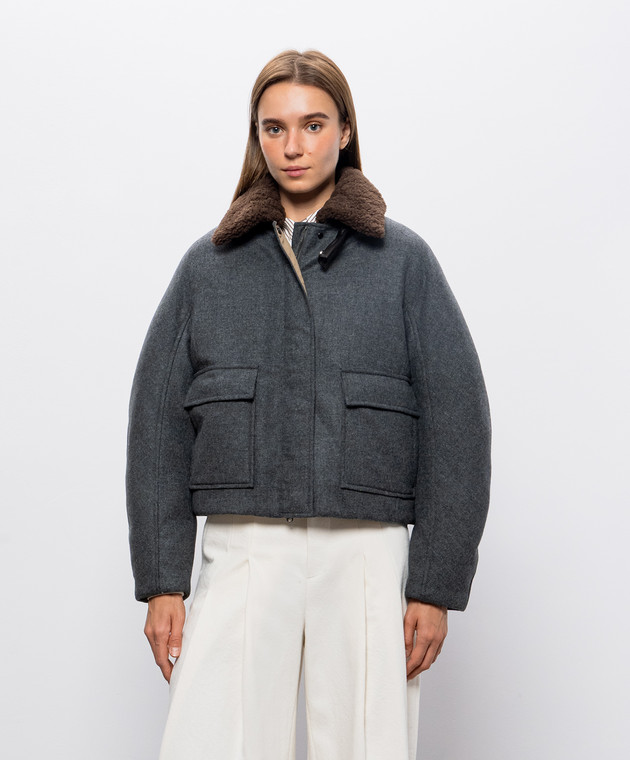 Brunello Cucinelli Серый пуховик из шерсти и кашемира MB1623800 изображение 3