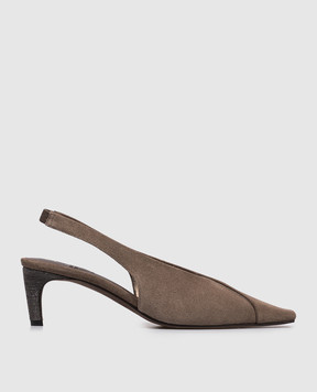 Brunello Cucinelli Коричневі замшеві слінгбеки з ланцюжком MZSFC3368P