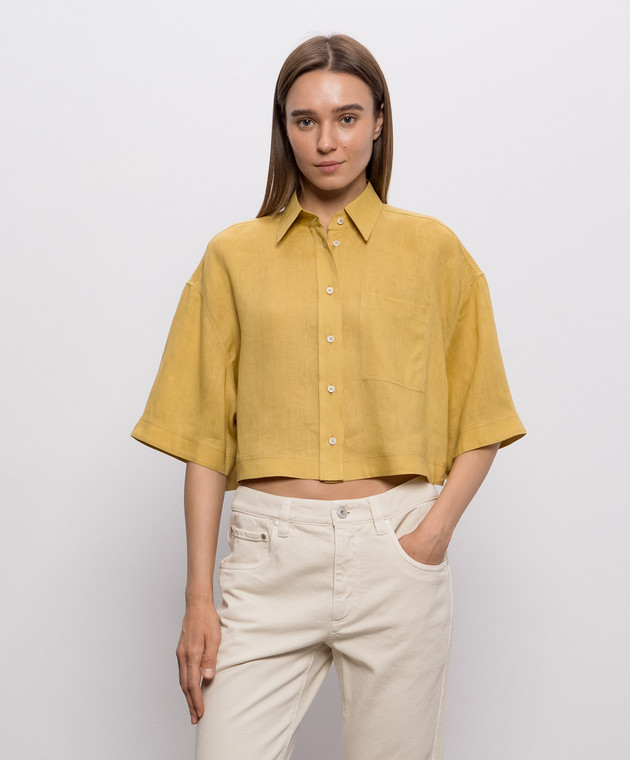Brunello Cucinelli Желтая укороченная рубашка из льна MP698MS306 изображение 3