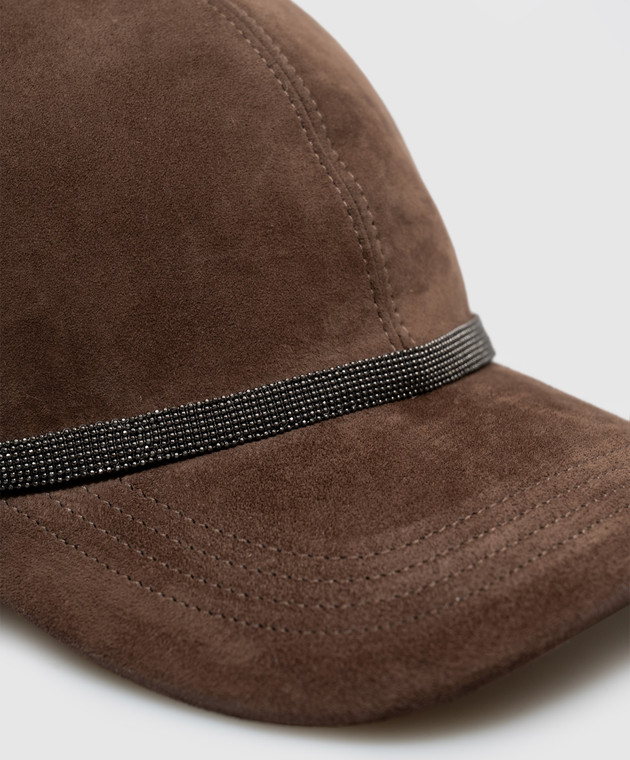 Brunello Cucinelli Коричневая замшевая кепка с цепочкой мониль MCAP9F151 изображение 4